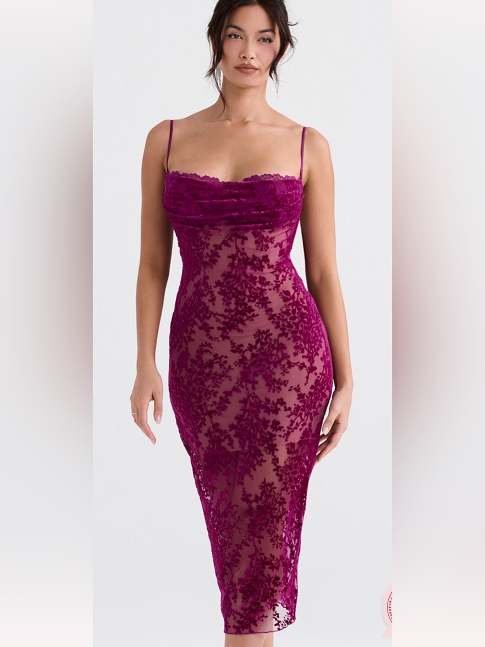 NWOT- House of CB Ione Cranberry Devore Midi Dress